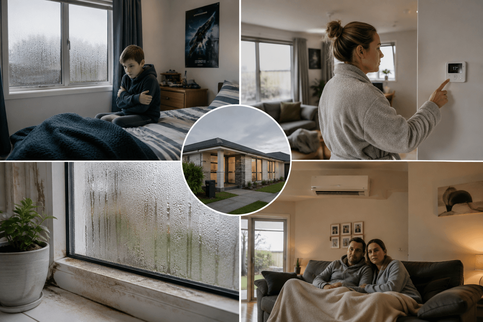 Waikato home showing window condensation, a cold bedroom and homeowners dealing with uneven indoor temperatures.